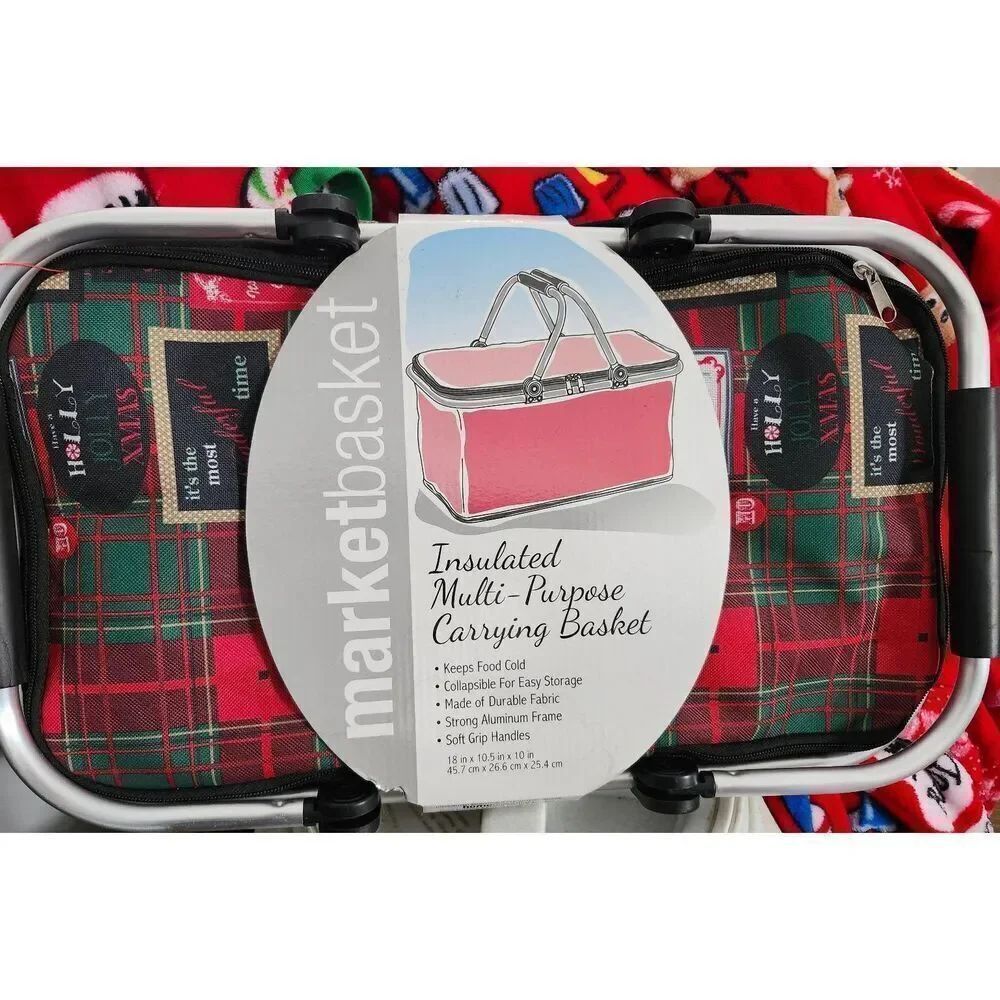 insulated multi-purpose carrying basket with a Christmas theme. NWT